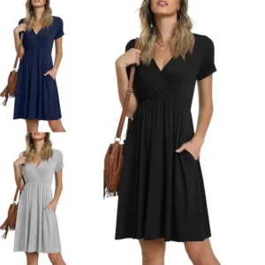 Women's fashion ins style casual solid color commute dress